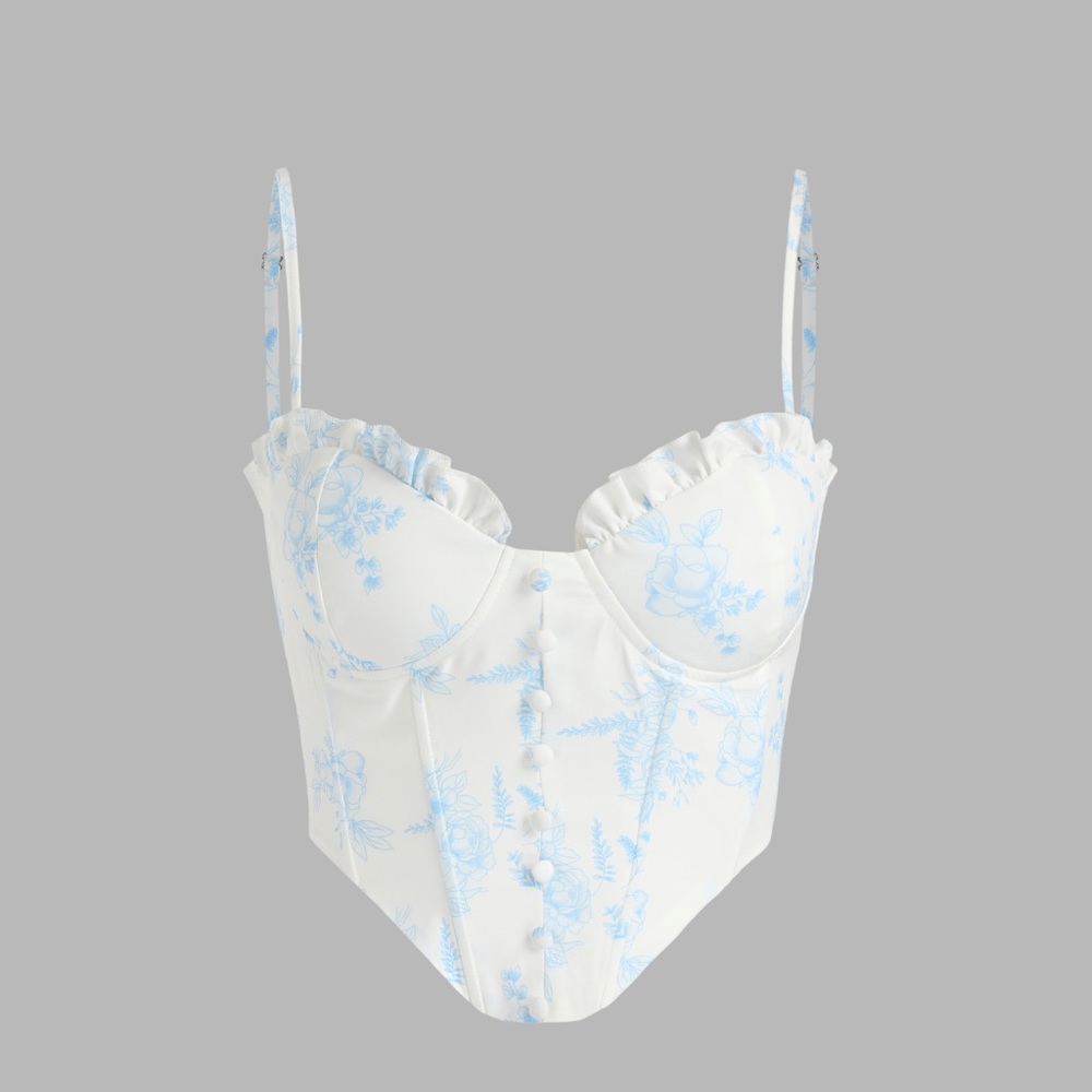 Floral ruffle corset tank top